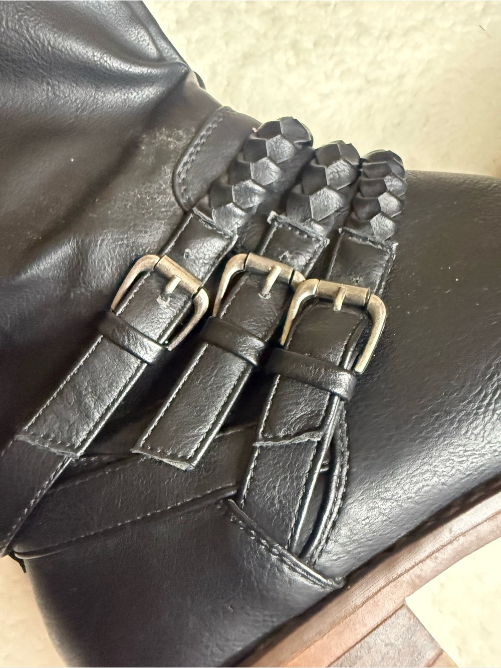 XOXO Black Over-the-Knee Lace-Up Boots with Buckle Straps and Braided Detail - Picture 3 of 12